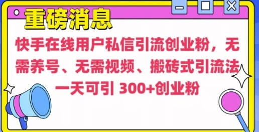 快手最新引流创业粉方法，无需养号、无需视频、搬砖式引流法【揭秘】 - 福利组
