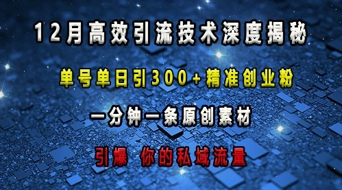 最新高效引流技术深度揭秘 ，单号单日引300+精准创业粉，一分钟一条原创素材，引爆你的私域流量 - 福利组