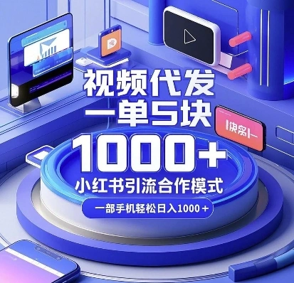 视频代发，一单5块，小红书引流合作模式，一部手机轻松日入多张【揭秘】 - 福利组