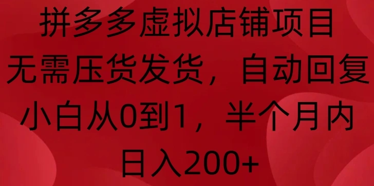 拼多多虚拟店铺项目，无需压货发货，自动回复，小白从0到1，半个月内日入200+【揭秘】- 福利组