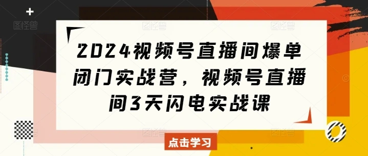2024视频号直播间爆单闭门实战营，视频号直播间3天闪电实战课 - 福利组