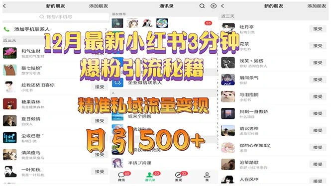 12月最新小红书3分钟爆粉引流秘籍 精准私域流量变现 日引500+- 福利组