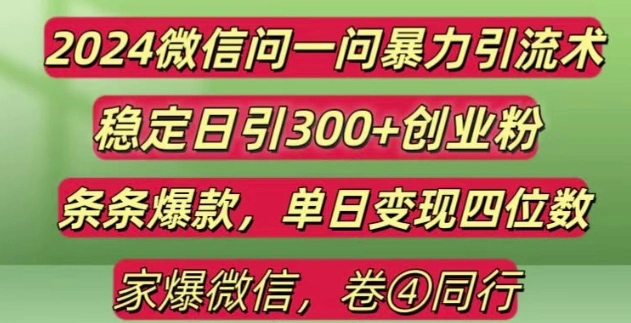 2024最新微信问一问暴力引流300+创业粉,条条爆款单日变现四位数【揭秘】 - 福利组