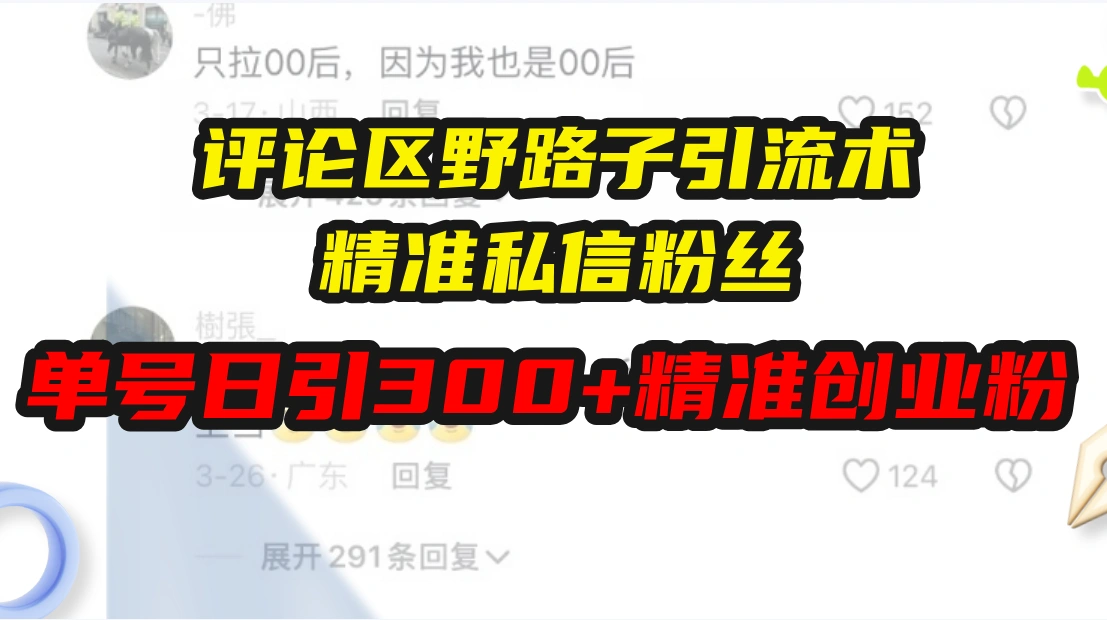 评论区野路子引流术，精准私信粉丝，单号日引流300+精准创业粉- 福利组