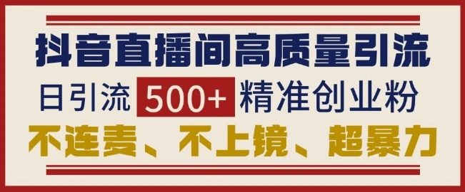 抖音直播间引流创业粉，无需连麦、不用上镜、超暴力，日引流500+高质量精准创业粉 - 福利组