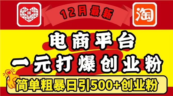 12月最新：电商平台1元打爆创业粉，简单粗暴日引500+精准创业粉，轻松月入过W【揭秘】 - 福利组