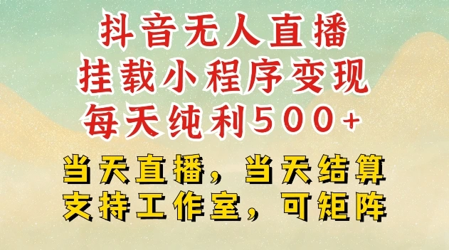 抖音无人直播挂载小程序变现每天纯利500+当天直播，当天结算支持工作室，可矩阵【揭秘】 - 福利组