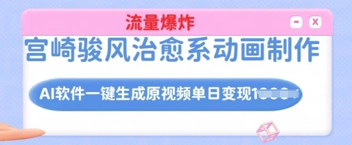宫崎骏风治愈系动画制作，AI软件一键生成原创视频流量爆炸，单日变现多张，详细实操流程 - 福利组