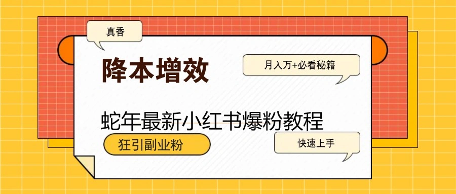 蛇年最新小红书爆粉教程，狂引副业粉，月入万+必看 - 福利组