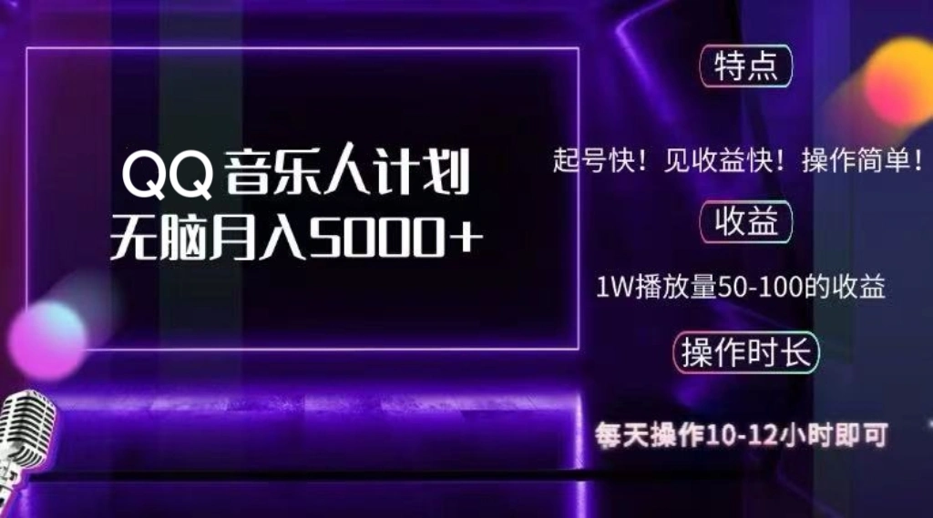 2024 QQ音乐人计划，纯无脑操作，轻松月入5000+，可批量放大操作- 福利组