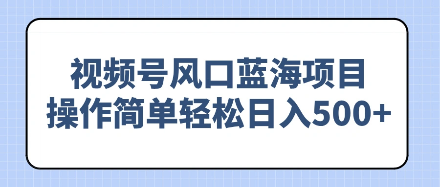 视频号风口蓝海项目，操作简单轻松日入500+ - 福利组
