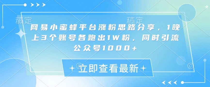 网易小蜜蜂平台涨粉思路分享，1晚上3个账号各跑出1W粉，同时引流公众号1000+ - 福利组