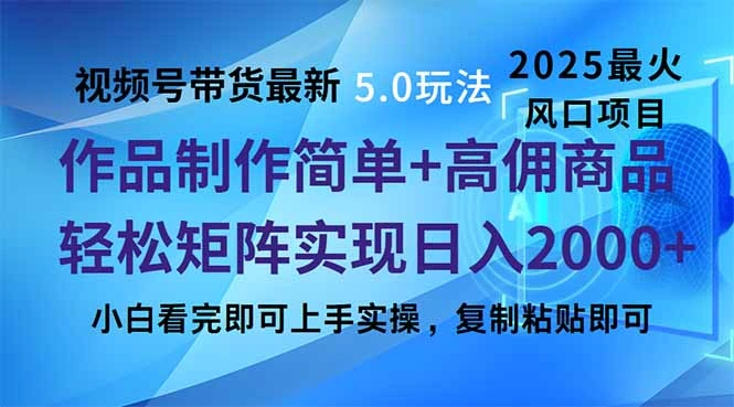 视频号带货最新5.0玩法，作品制作简单，当天起号，复制粘贴，轻松矩阵… - 福利组