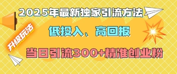 2025年最新独家引流方法，低投入高回报？当日引流300+精准创业粉- 福利组