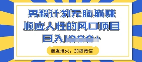 男粉计划无脑躺Z，顺应人性的风口项目，谁发谁火，加爆微信，日入多张【揭秘】- 福利组