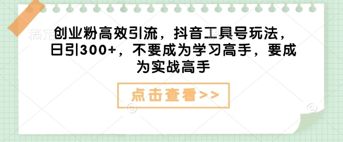 创业粉高效引流，抖音工具号玩法，日引300+，不要成为学习高手，要成为实战高手 - 福利组