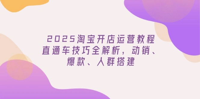 2025淘宝开店运营教程更新，直通车技巧全解析，动销、爆款、人群搭建 - 福利组