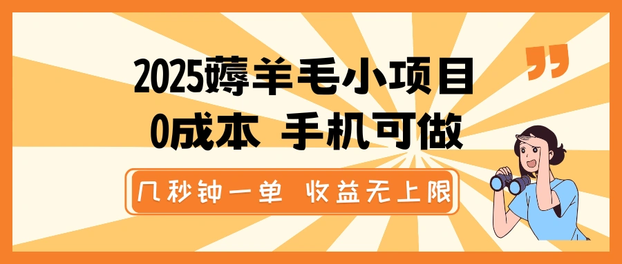 2025薅羊毛小项目，0成本 手机可做，几秒钟一单，收益无上限 - 福利组