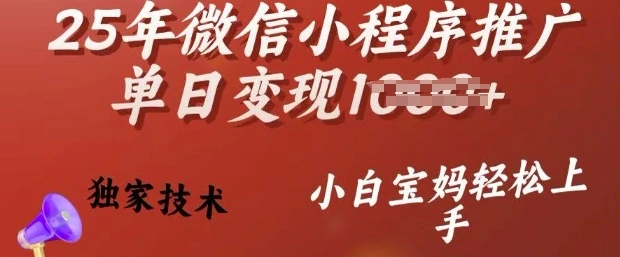 25年微信小程序推广单日变现多张，独家技术，小白宝妈轻松上手【揭秘】 - 福利组