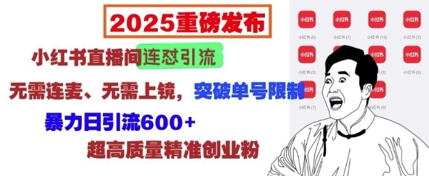 2025重磅发布：小红书直播间连怼引流，无需连麦、无需上镜，突破单号限制，暴力日引流600+ - 福利组