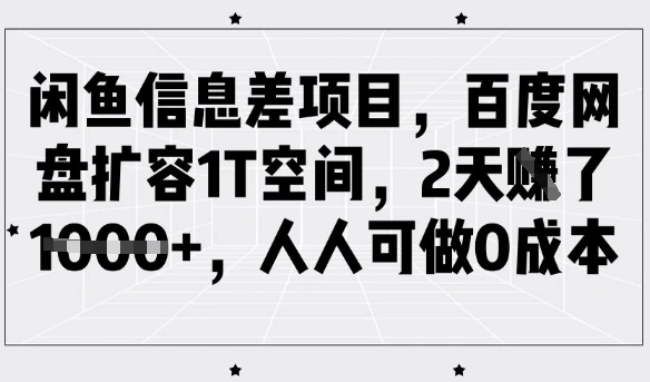闲鱼信息差项目，百度网盘扩容1T空间，2天收益1k+，人人可做0成本 - 福利组