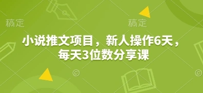 小说推文项目，新人操作6天，每天3位数分享课- 福利组