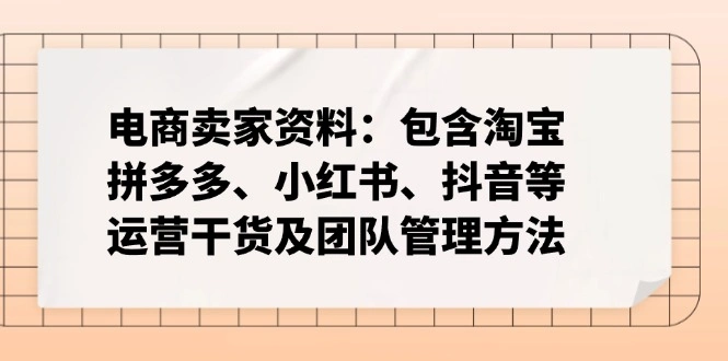 电商卖家资料：包含淘宝、拼多多、小红书、抖音等运营干货及团队管理方法- 福利组