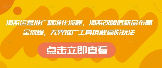 淘系运营推广标准化流程，?淘系改版后新品布局全流程，无界推广工具拆解高阶玩法 - 福利组