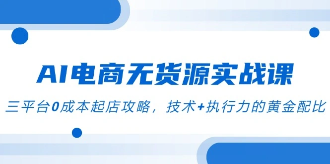 AI电商无货源实战课，三平台0成本起店攻略，技术+执行力的黄金配比 - 福利组