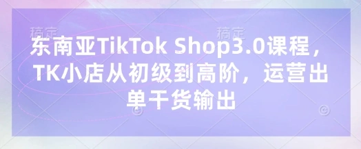 东南亚TikTok Shop3.0课程，TK小店?从初级到高阶，运营出单干货输出- 福利组