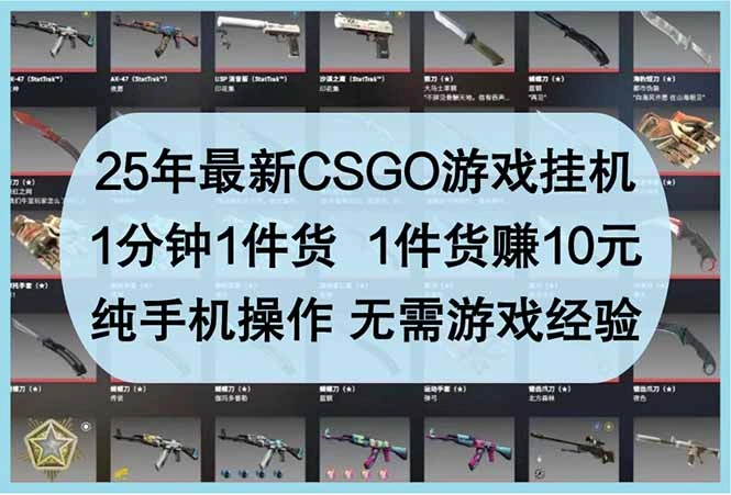 25年最新CSGO游戏挂机，1分钟1件货，1件货赚10元 纯手机操作 无需游戏经验 - 福利组