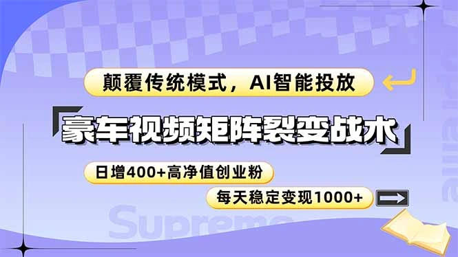 豪车视频矩阵裂变战术，颠覆传统模式，AI智能投放，日增400+高净值创业… - 福利组