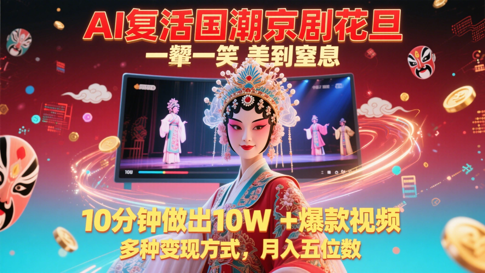 AI复活国潮京剧花旦，一颦一笑美到窒息，10分钟做出10W+爆款视频，多种变现方式 - 福利组