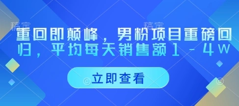重回即颠峰，男粉项目重磅回归，平均每天销售额1-4W - 福利组