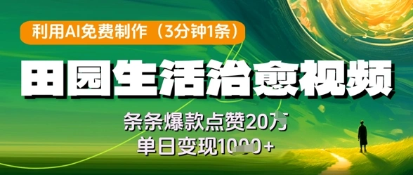 利用AI免费制作田园生活治愈视频，条条爆款点赞20W，单日变现几张 - 福利组