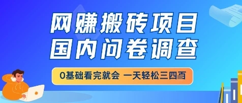 网创搬砖项目，国内问卷调查，小白轻松上手，一天三四张的也不难，干就完了【揭秘】- 福利组