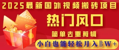 2025最新视频搬砖项目，热门风口，简单去重剪辑，小白也能轻松月入过W - 福利组