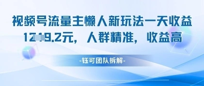 视频号流量主懒人新玩法，一天收益1k，人群精准收益高 - 福利组