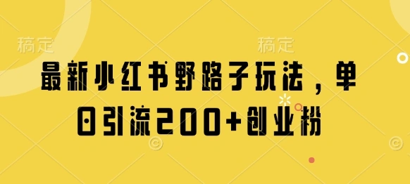 最新小红书野路子玩法，单日引流200+创业粉- 福利组