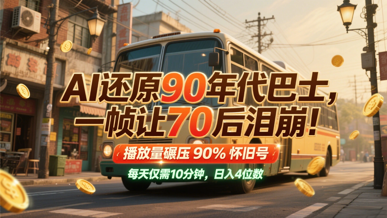 AI还原90年代巴士，一帧让70后泪崩！播放量碾压90%怀旧号，每天10分钟，日入4位数 - 福利组