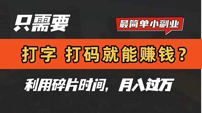 只需要打字，打码，就能赚钱？简单的赚钱小副业，利用碎片时间，月入过万 - 福利组