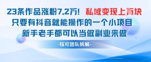 抖音私域项目23条作品涨粉7.2W，私域变现1W - 福利组