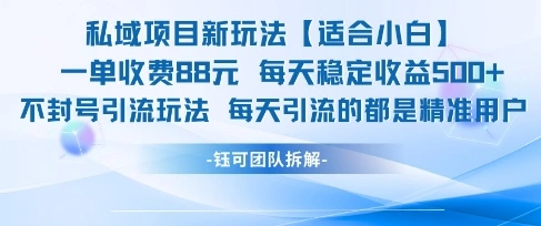 私域项目新玩法【适合小白】 一单收费88.每天稳定收益几张 - 福利组