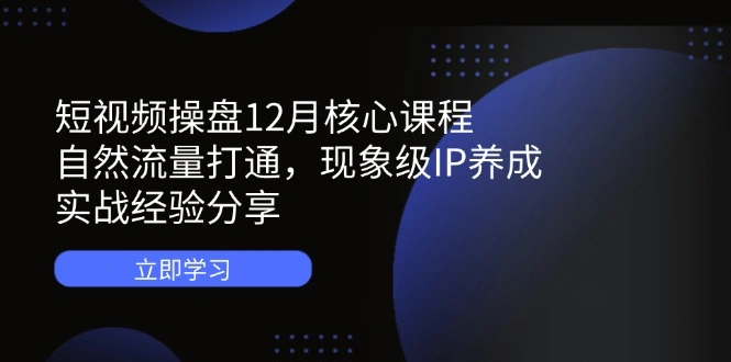 短视频操盘12月核心课程：自然流量打通，现象级IP养成，实战经验分享 - 福利组