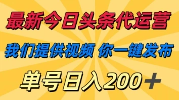 最新今日头条代运营，我们提供视频，你一键发布，单号日入200+【揭秘】 - 福利组