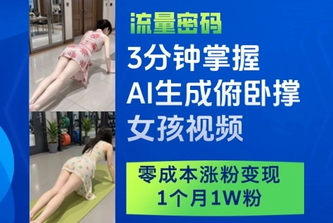 3分钟掌握AI生成俯卧撑女孩视频，零成本涨粉变现，1个月1W粉 - 福利组