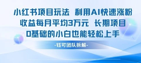 适合小白操作的小红书新项目，利用AI快速涨粉，收益每月平均1W+ - 福利组