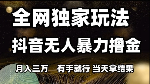 全网独家玩法抖音无人暴力撸金，月入3W，有手就行，当天拿结果【揭秘】 - 福利组