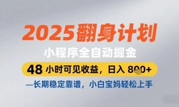 2025小程序全自动掘金，48 小时可见收益，日入8张，长期稳定靠谱，小白宝妈轻松上手【揭秘】 - 福利组