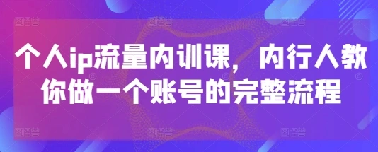 个人ip流量内训课，内行人教你做一个账号的完整流程 - 福利组